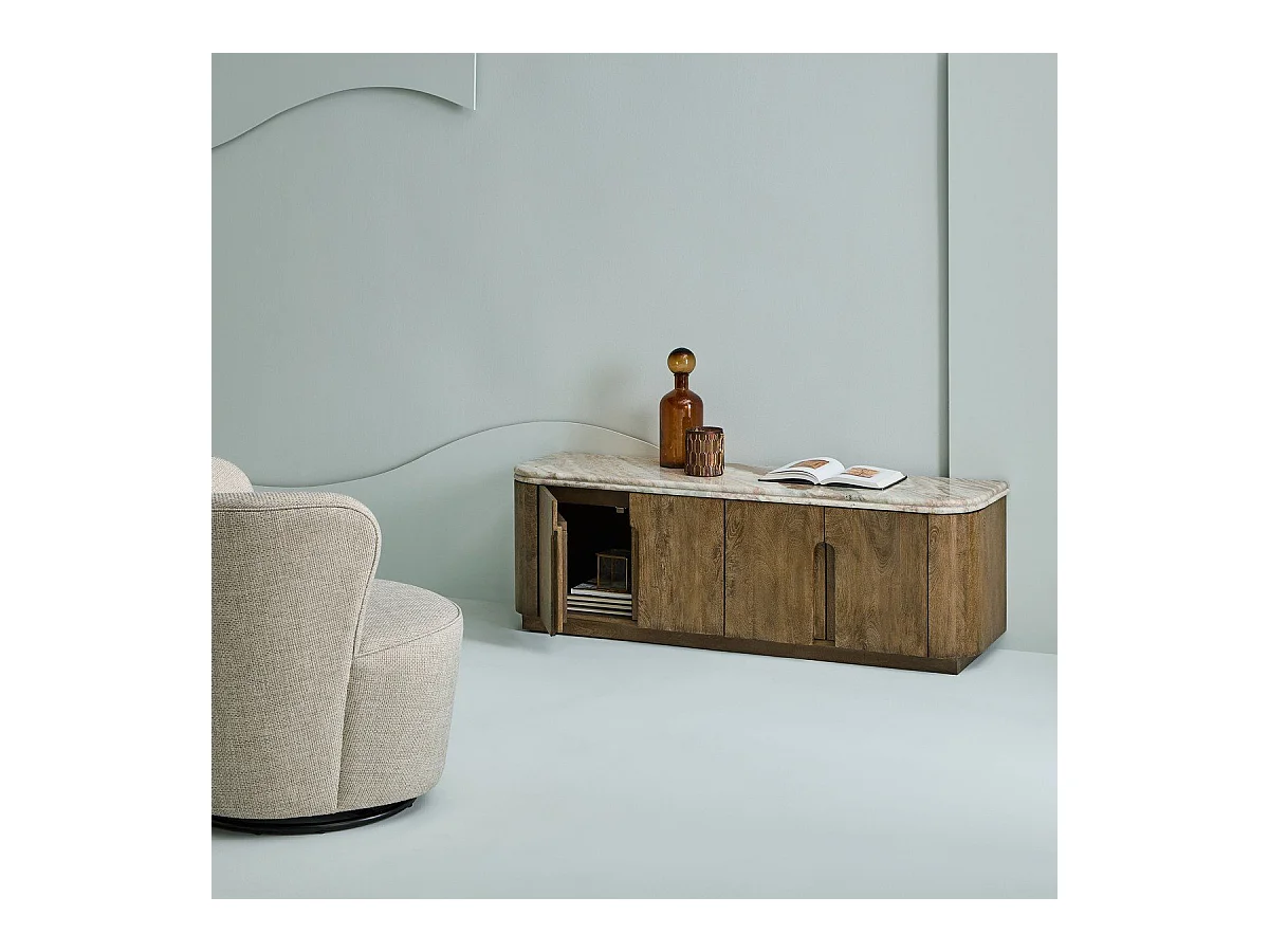 TV-meubel van massief hout en marmer BUREN