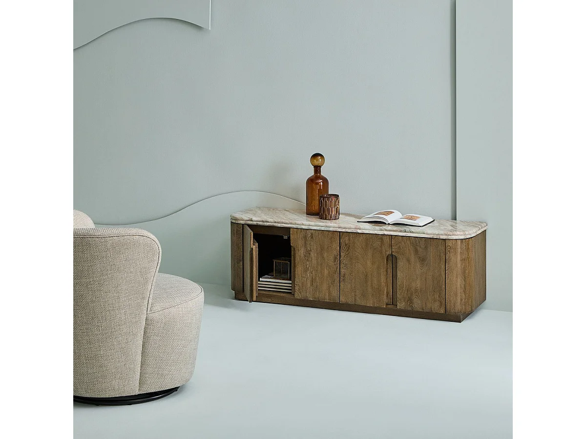 TV-Möbel aus Massivholz und Marmor BUREN