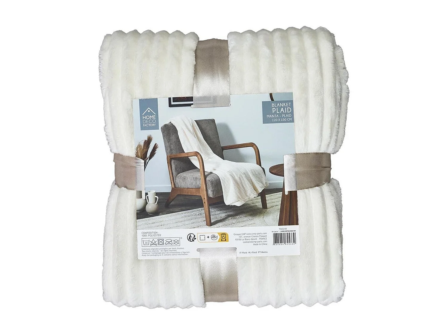 Plaid 120x150cm côtelée Flanelle, Confort Cosy et Style Intemporel - XIRIA