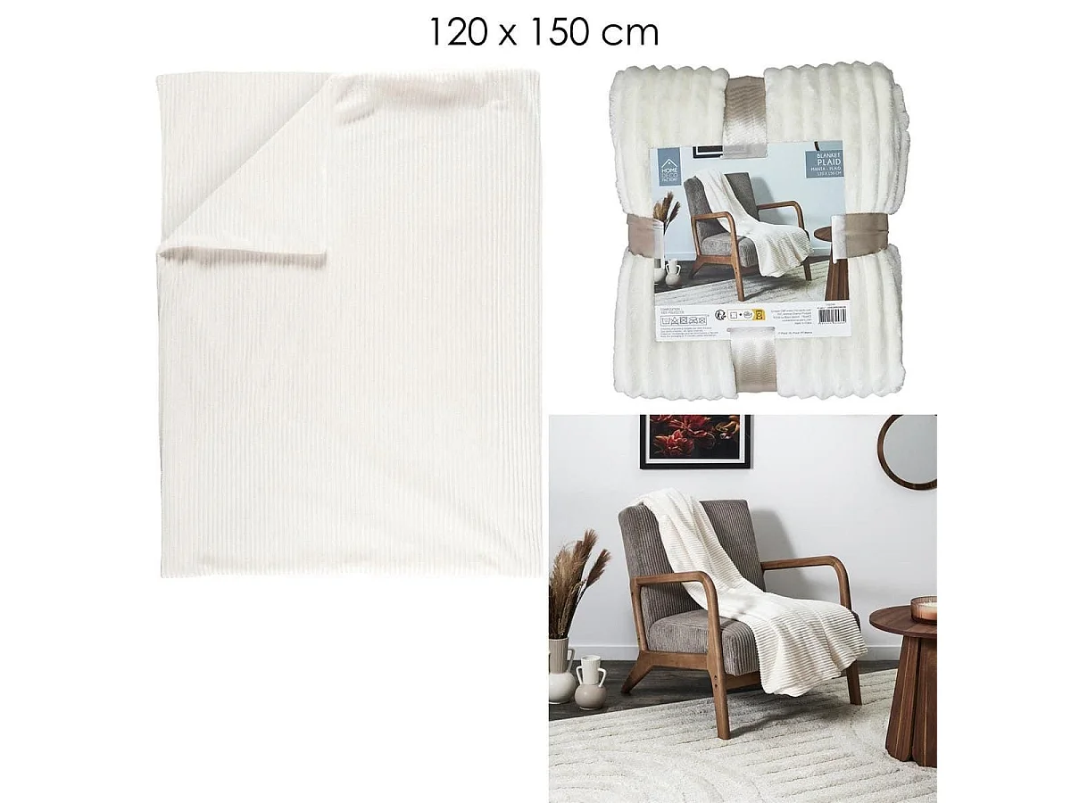 Plaid 120x150cm côtelée Flanelle, Confort Cosy et Style Intemporel - XIRIA