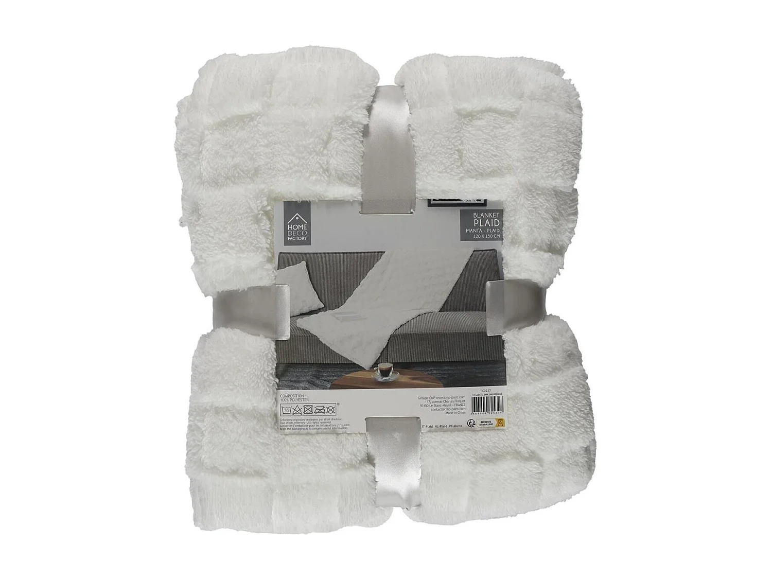 Plaid Flanelle Damier Blanc et Beige 120x150cm, Doux et Confortable, Lavable en Machine - TURIN