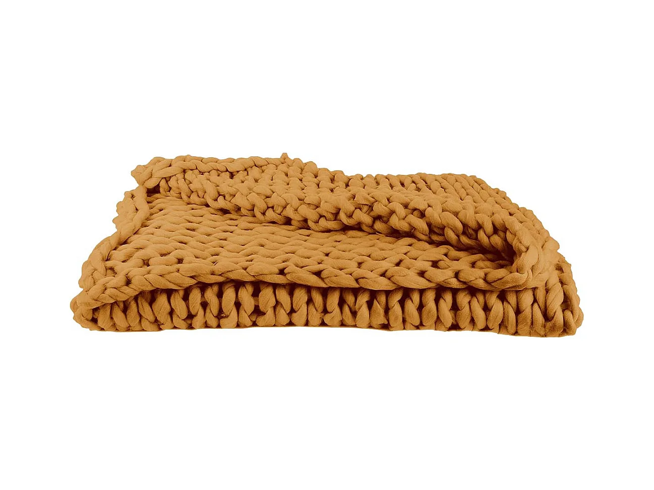 Plaid Chunky 120x150cm Grosse Maille Tressée Coloris Ocre - LOTOV