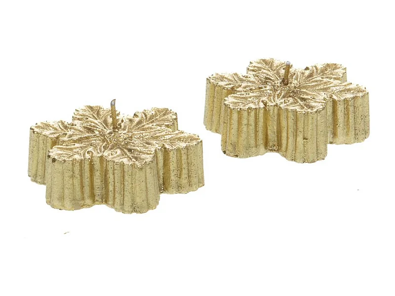 Lot de 2 bougies feuilles dorées