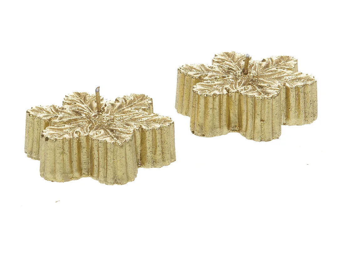 Lot de 2 bougies feuilles dorées