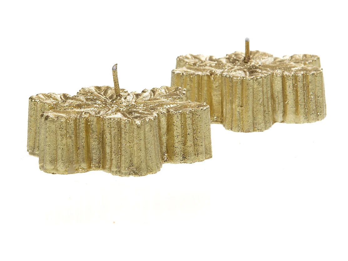 Lot de 2 bougies feuilles dorées