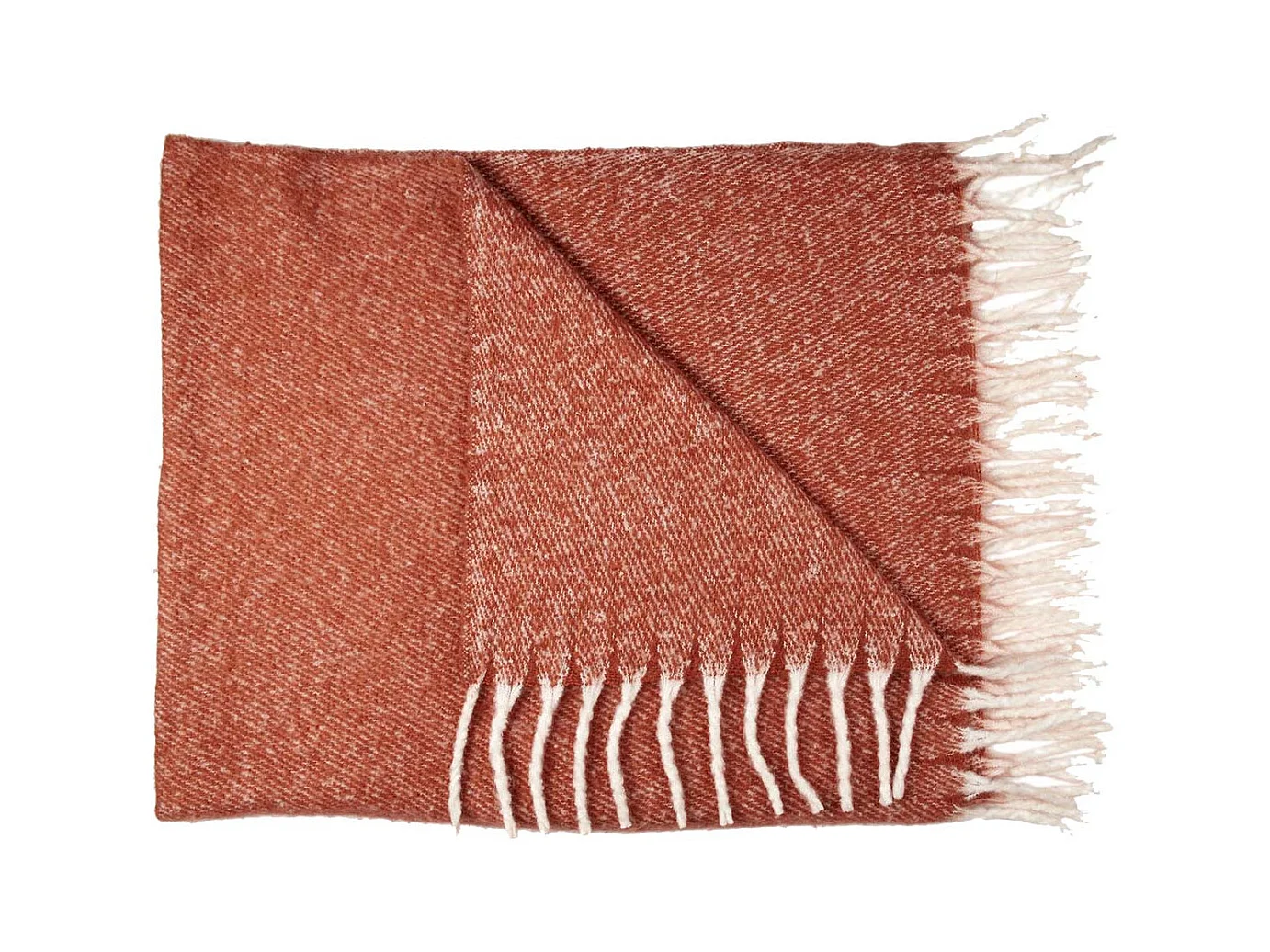Plaid 120x150cm Chiné Terracotta avec Franges Blanches - CORIAL
