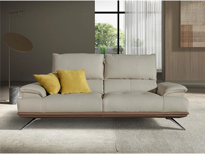 Divano a 3 posti in pelle grigio tortora