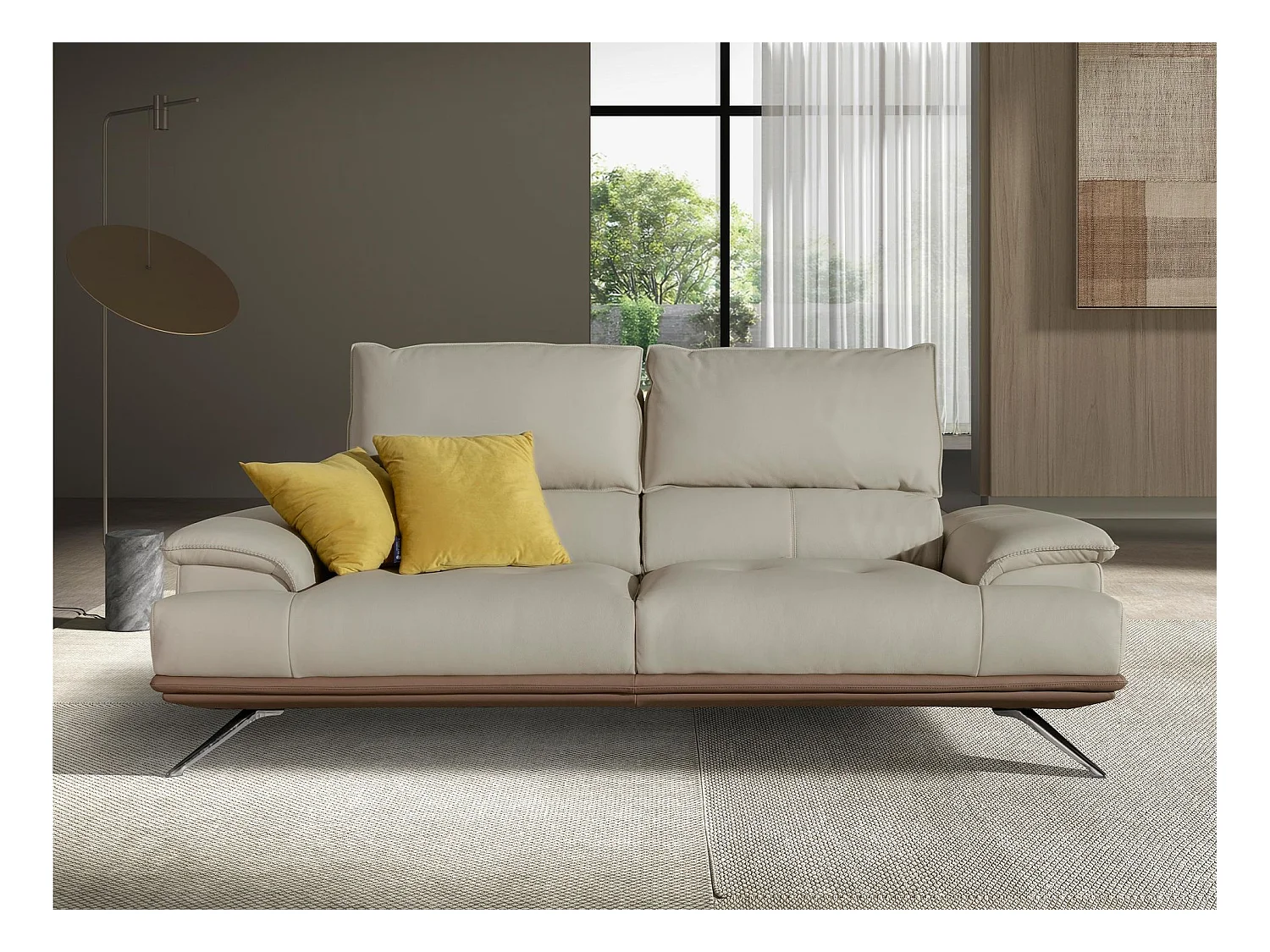 Canapé 3 places en cuir taupe gris
