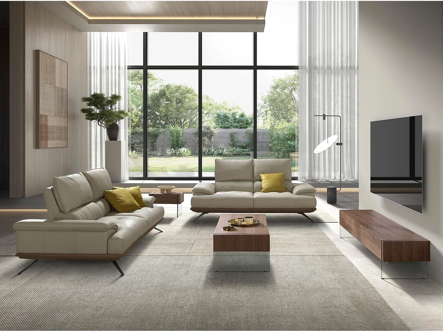 3-Sitzer-Sofa aus taupegrauem Leder 6247 ANGEL CERDA