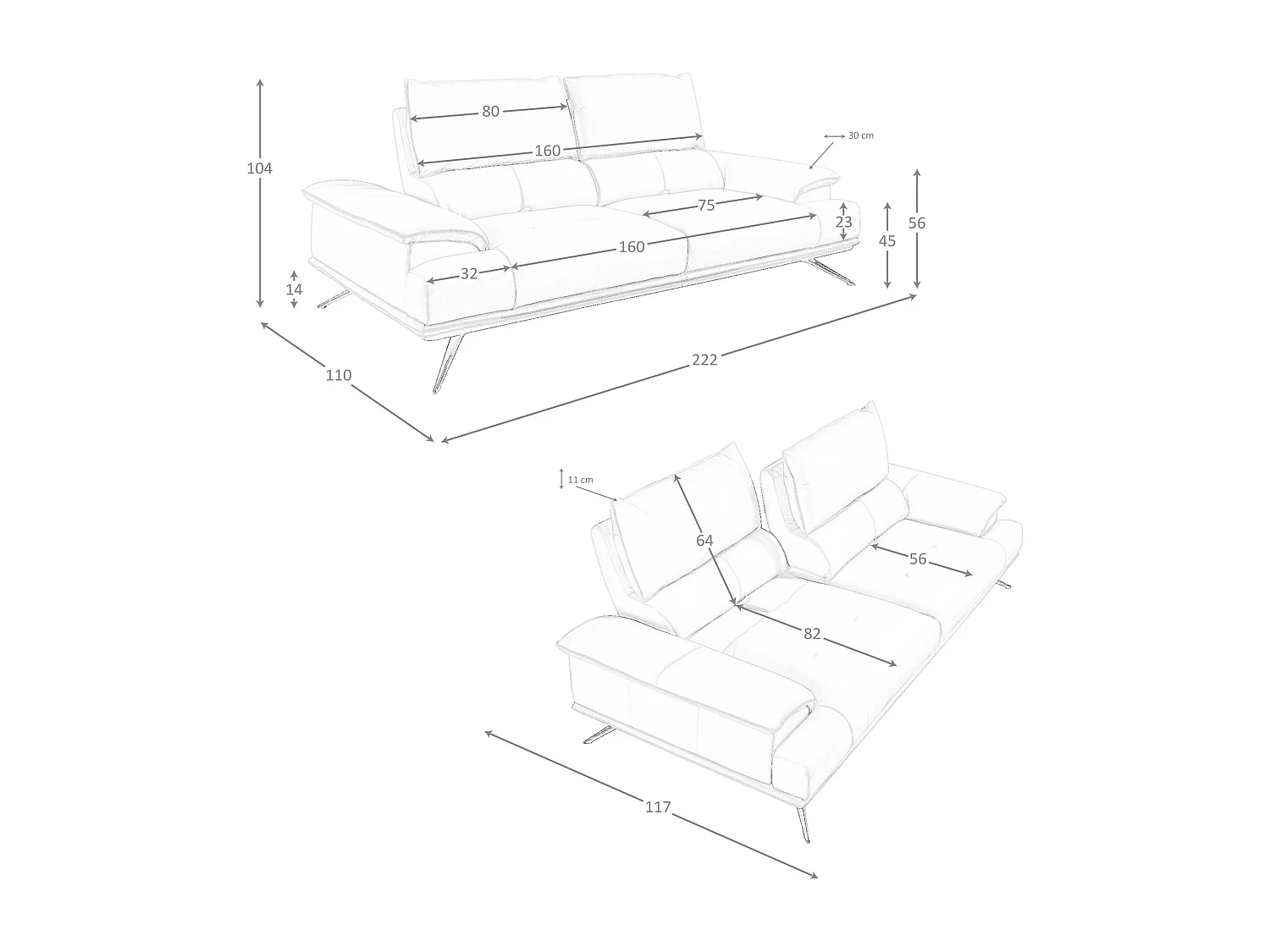 3-Sitzer-Sofa aus taupegrauem Leder 6247 ANGEL CERDA