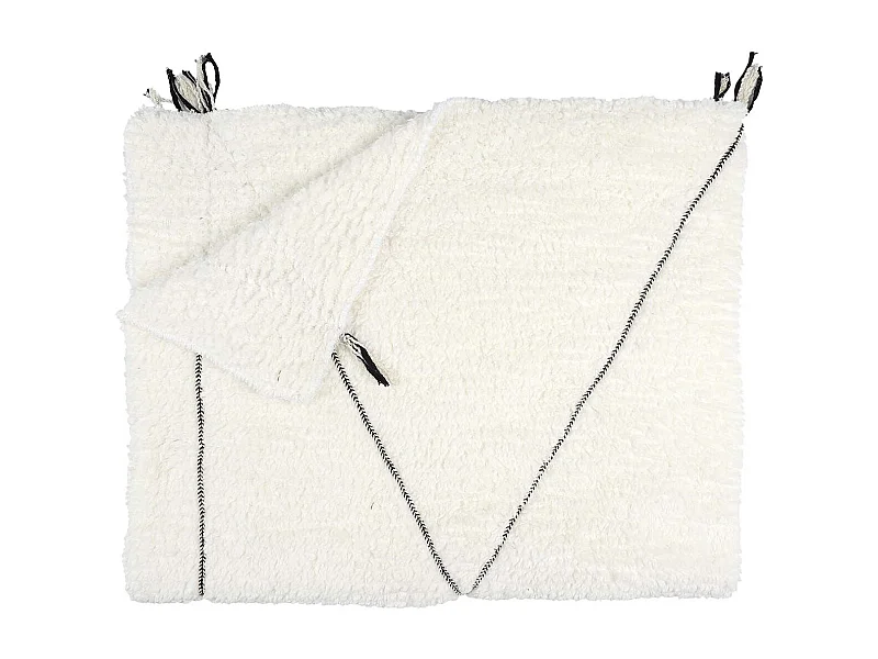 Plaid Sherpa 130x160cm Blanc Motif Géométrique Tressé Noir - FARYA