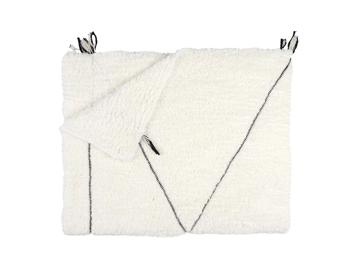 Plaid Sherpa 130x160cm Blanc Motif Géométrique Tressé Noir - FARYA