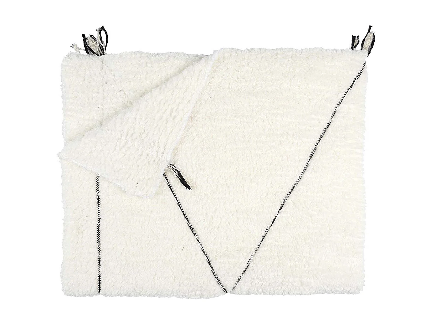 Plaid Sherpa 130x160cm Blanc Motif Géométrique Tressé Noir - FARYA