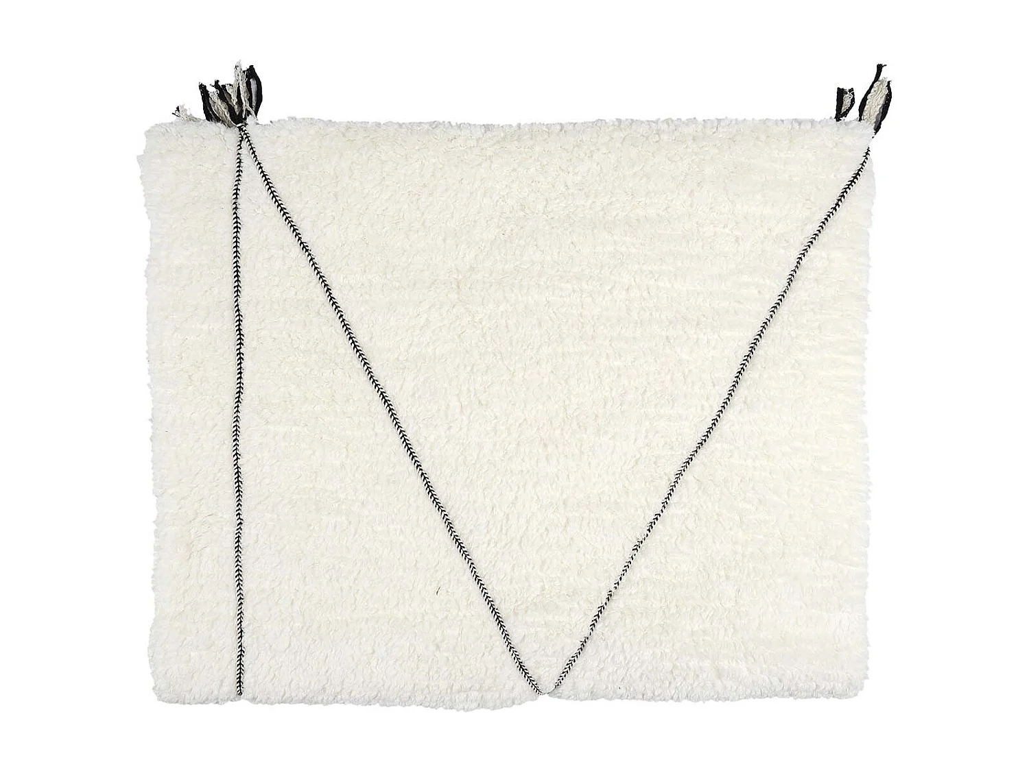 Plaid Sherpa 130x160cm Blanc Motif Géométrique Tressé Noir - FARYA