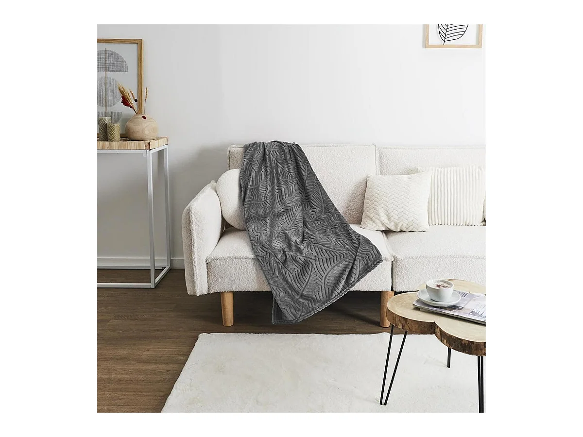 Plaid Gris Foncé Flanelle Embossé 120x150cm - ISLOV