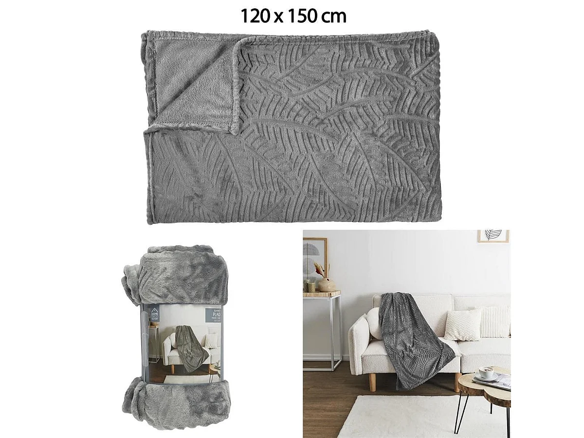 Plaid Gris Foncé Flanelle Embossé 120x150cm - ISLOV