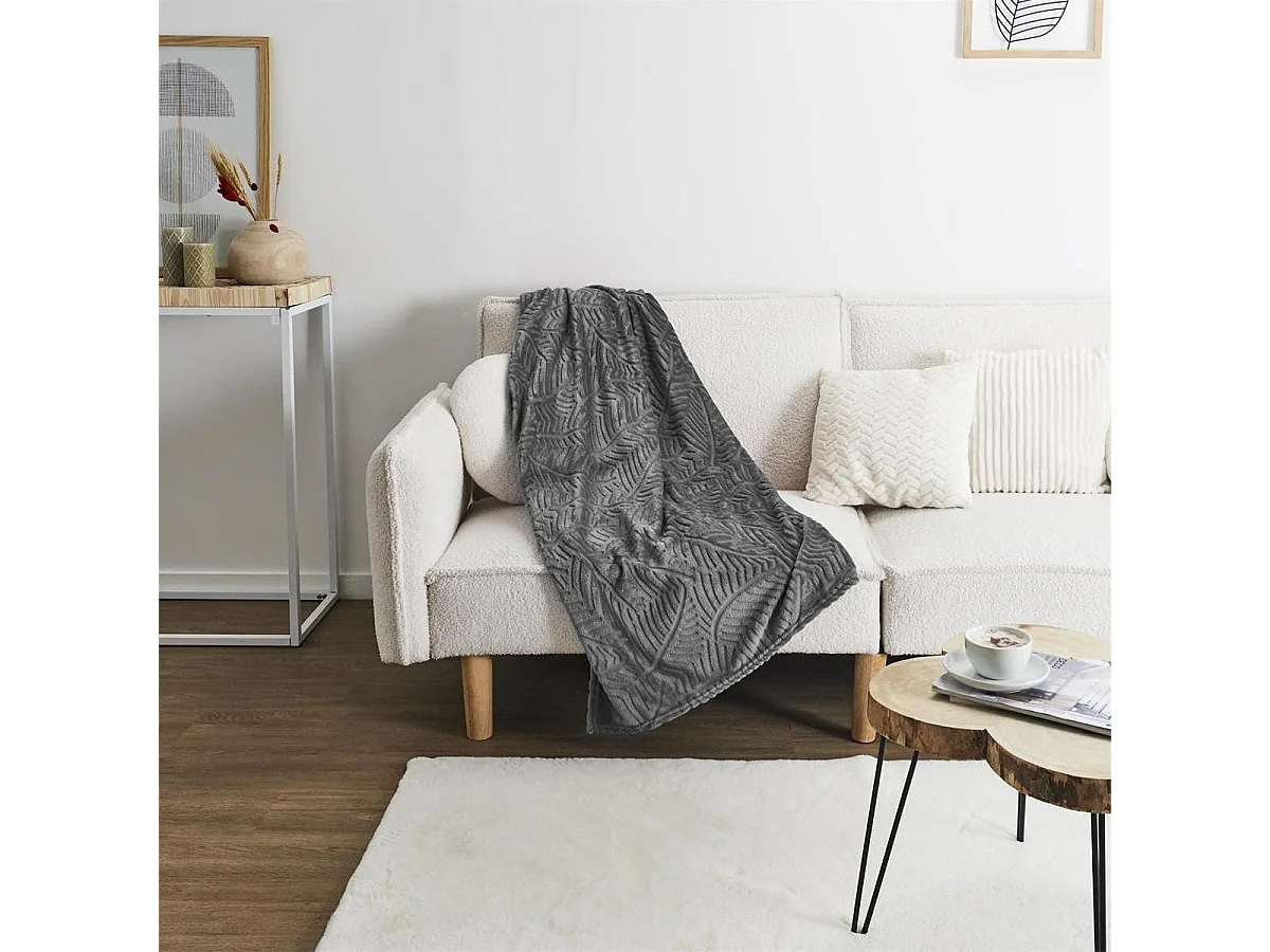 Plaid Gris Foncé Flanelle Embossé 120x150cm - ISLOV