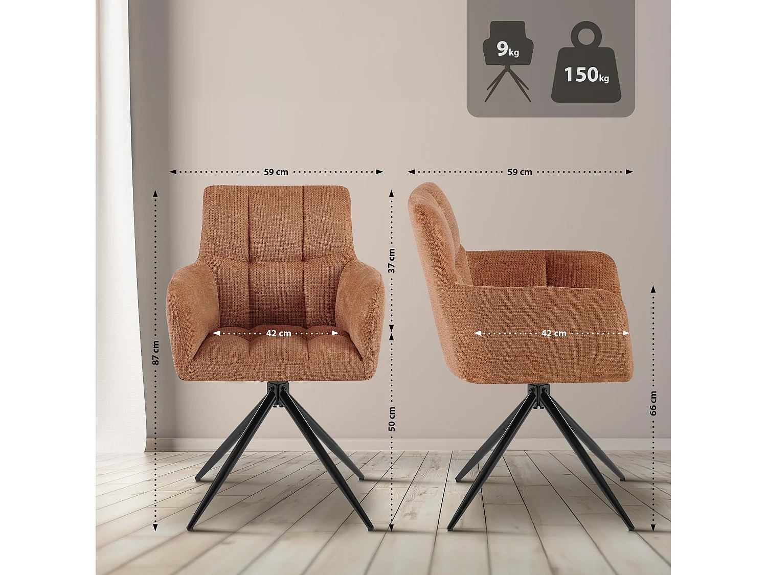 chaises avec accoudoirs - Tissu - Orange - Jonah