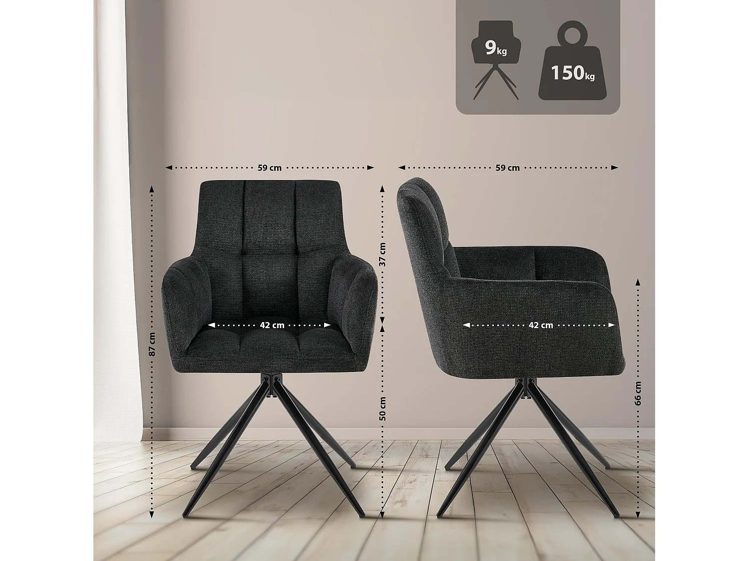 chaises avec accoudoirs - Tissu - Noir - Jonah