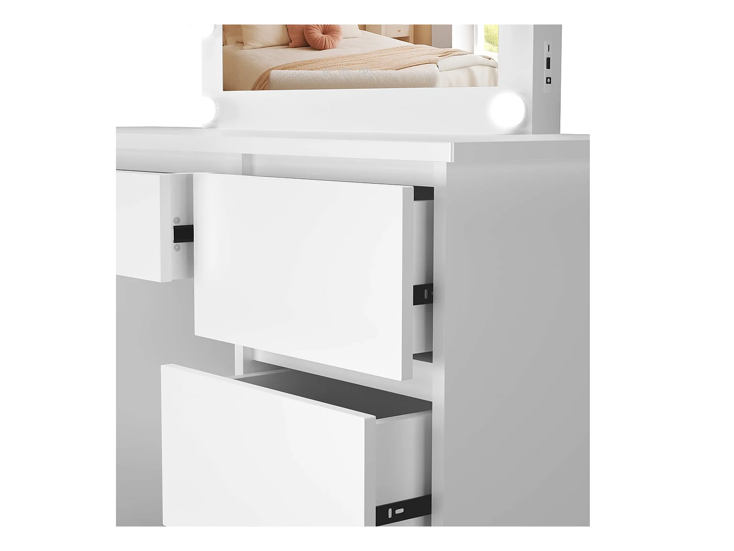 Coiffeuse - carré - Bois - 130 x 45 cm - Blanc - Duffy