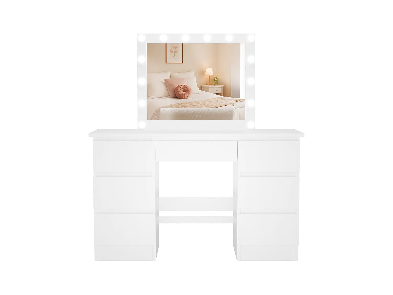 Coiffeuse - carré - Bois - 130 x 45 cm - Blanc - Duffy