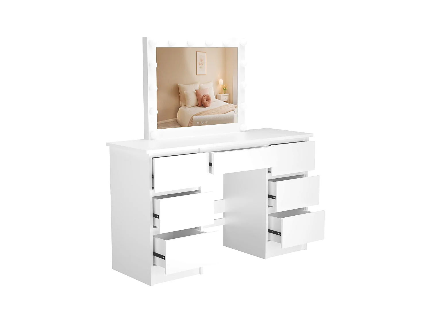 Coiffeuse - carré - Bois - 130 x 45 cm - Blanc - Duffy