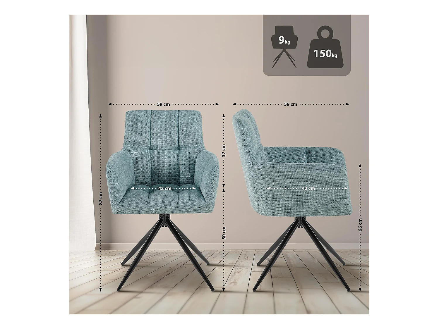 chaises avec accoudoirs - Tissu - Turquoise - Jonah