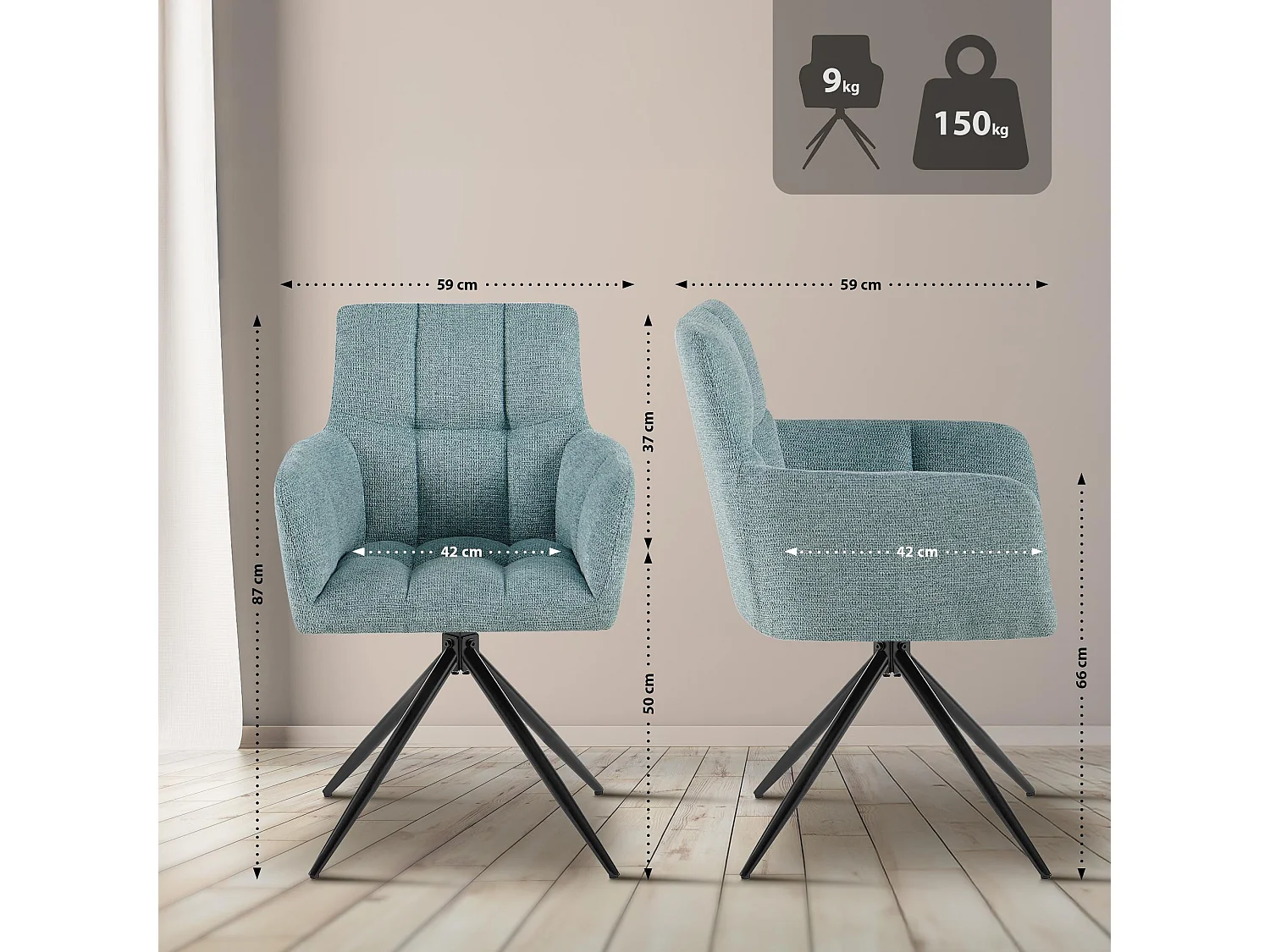 chaises avec accoudoirs - Tissu - Turquoise - Jonah
