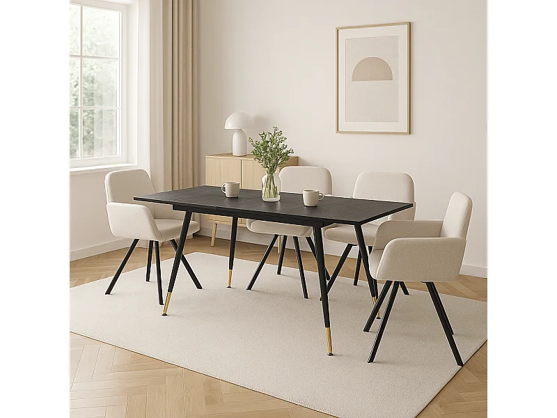 URBAN MEUBLE Ensemble table extensible bois noir et 4 chaises pivotantes beige