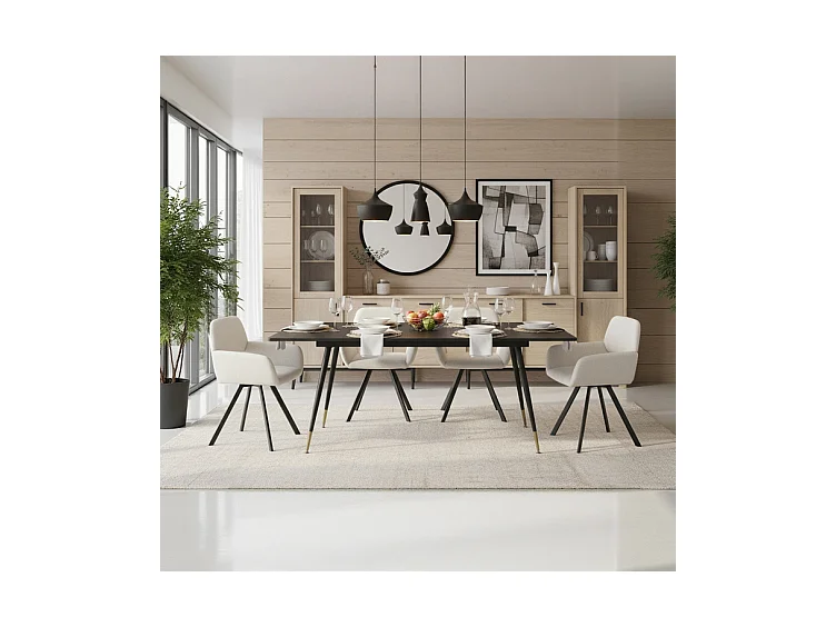 URBAN MEUBLE Ensemble table extensible bois noir et 4 chaises pivotantes beige