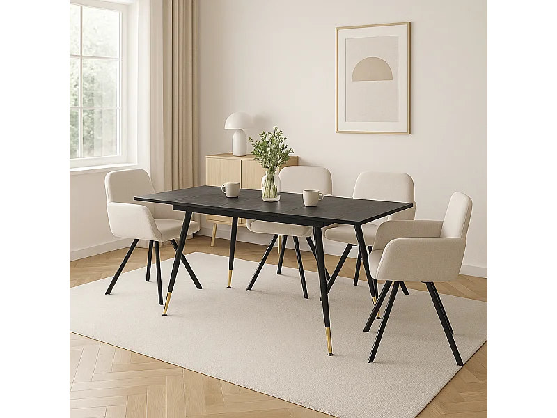 URBAN MEUBLE Ensemble table extensible bois noir et 4 chaises pivotantes beige