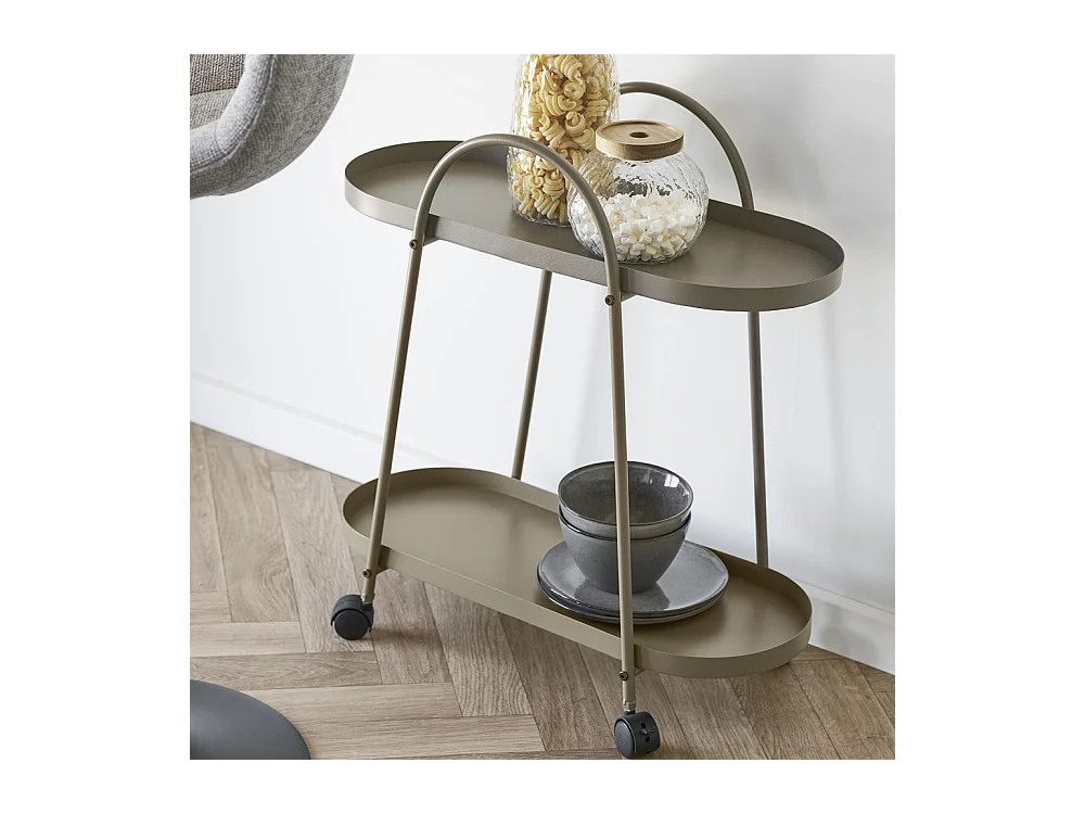 Laila Küchenmöbel auf Rollen Barwagen 2 Ablagen braun.