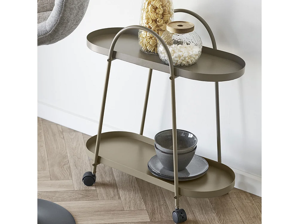 Laila Küchenmöbel auf Rollen Barwagen 2 Ablagen braun.