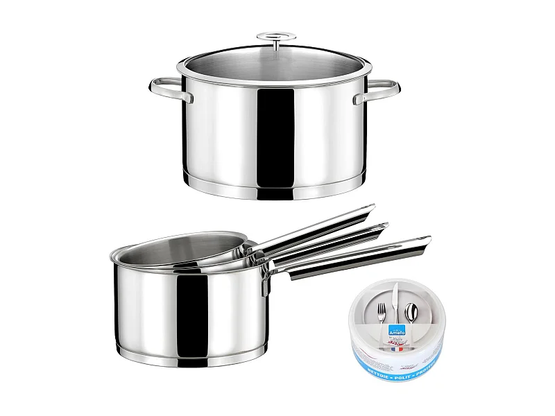 Elysée - Lot 6 pièces - 3 casseroles 16/18/20 cm, 1 faitout 24 cm, 1 couvercle universel et 1 pierre d'argent®