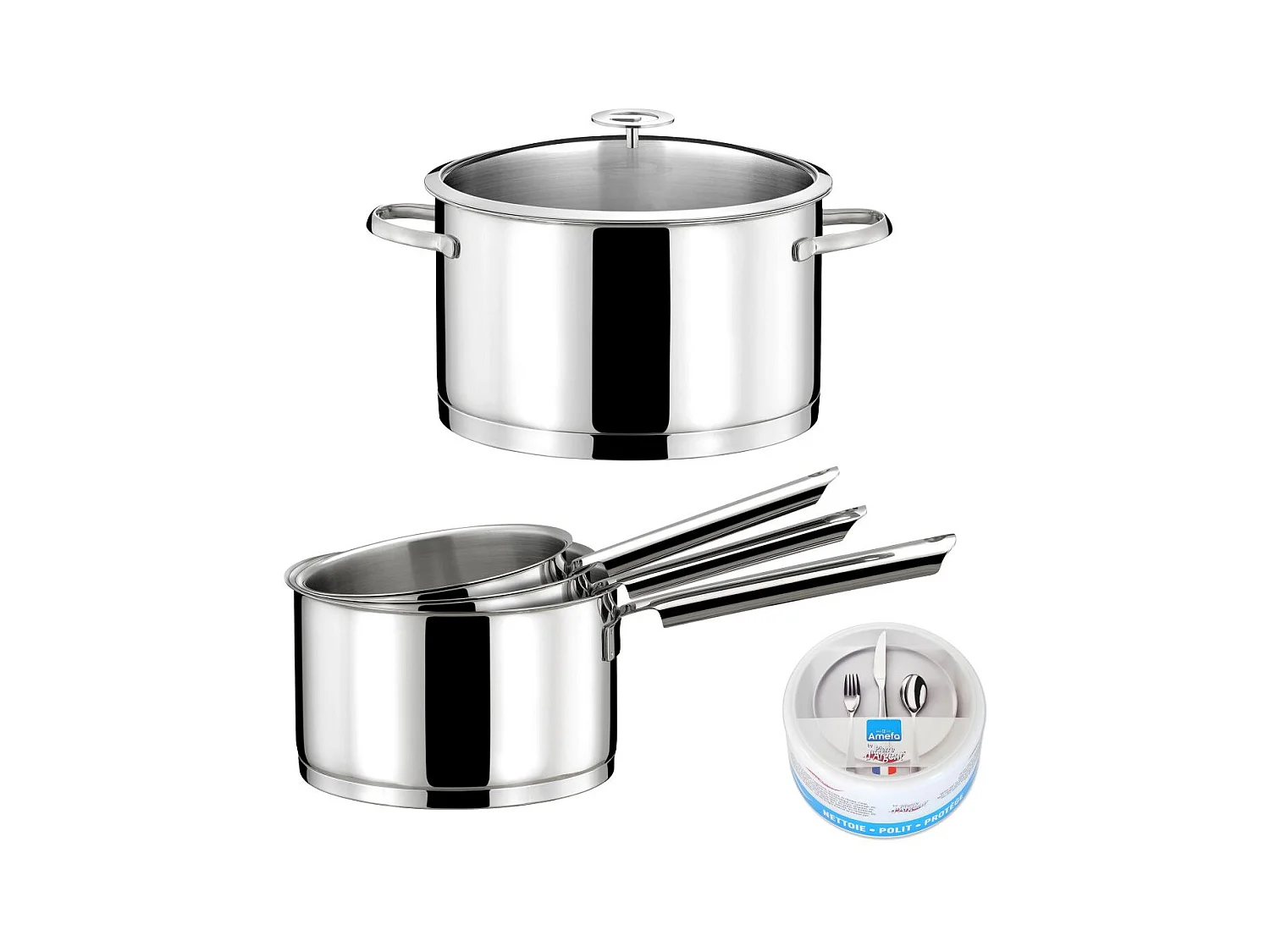 Elysée - Lot 6 pièces - 3 casseroles 16/18/20 cm, 1 faitout 24 cm, 1 couvercle universel et 1 pierre d'argent®