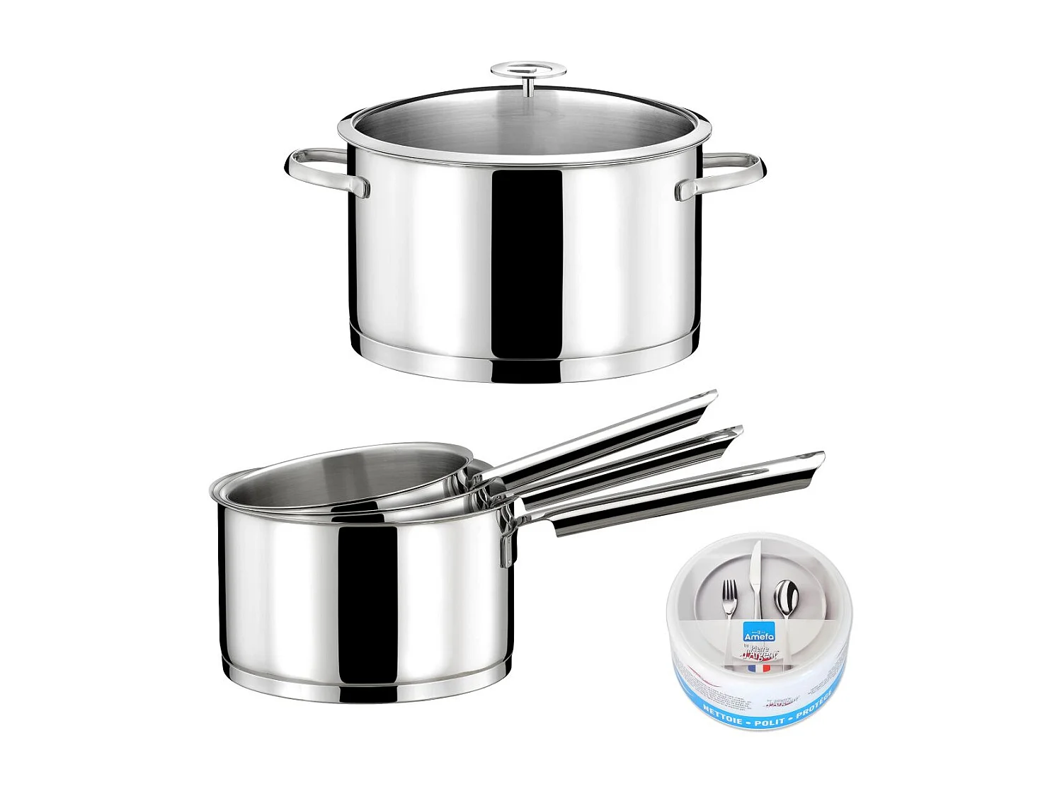 Elysée - Lot 6 pièces - 3 casseroles 16/18/20 cm, 1 faitout 24 cm, 1 couvercle universel et 1 pierre d'argent®