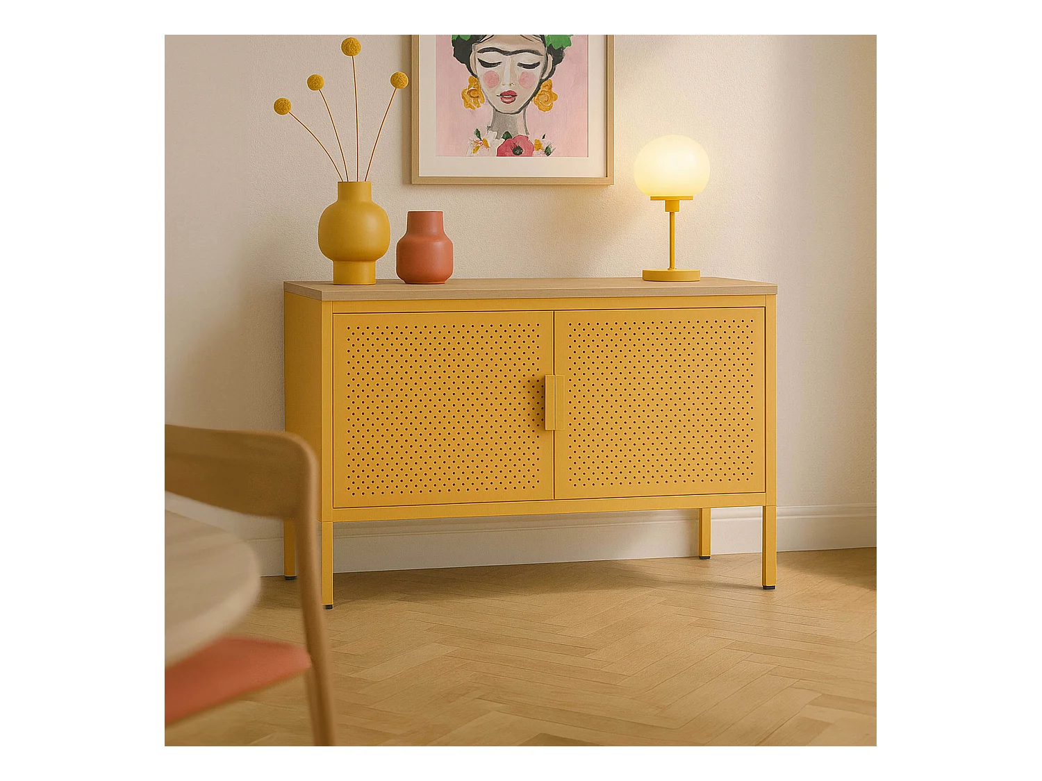 Buffet moderne 2 portes L100 cm en métal jaune