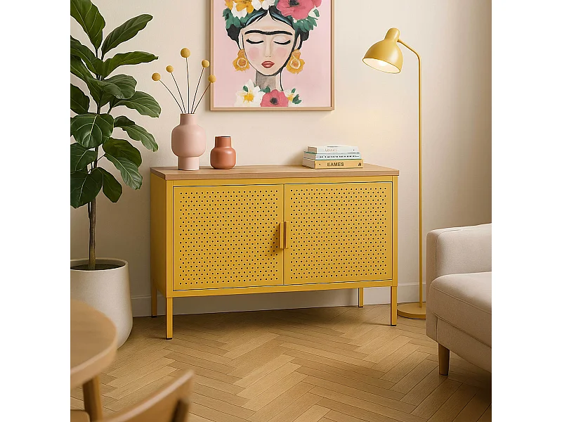 Buffet moderne 2 portes L100 cm en métal jaune
