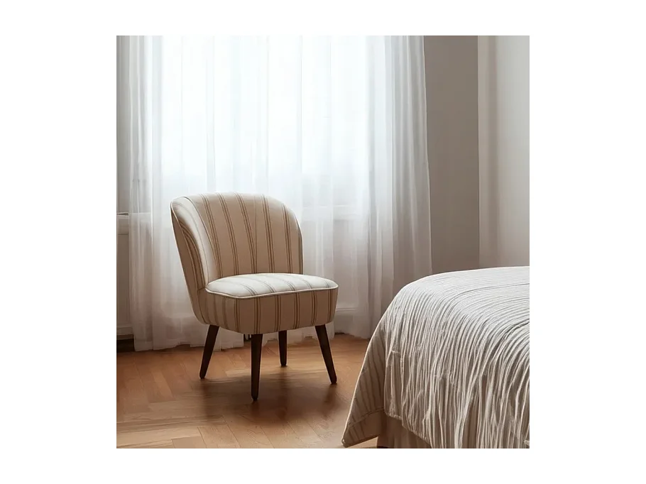 Fauteuil rayures miel bois hévéa confort ELYSORA