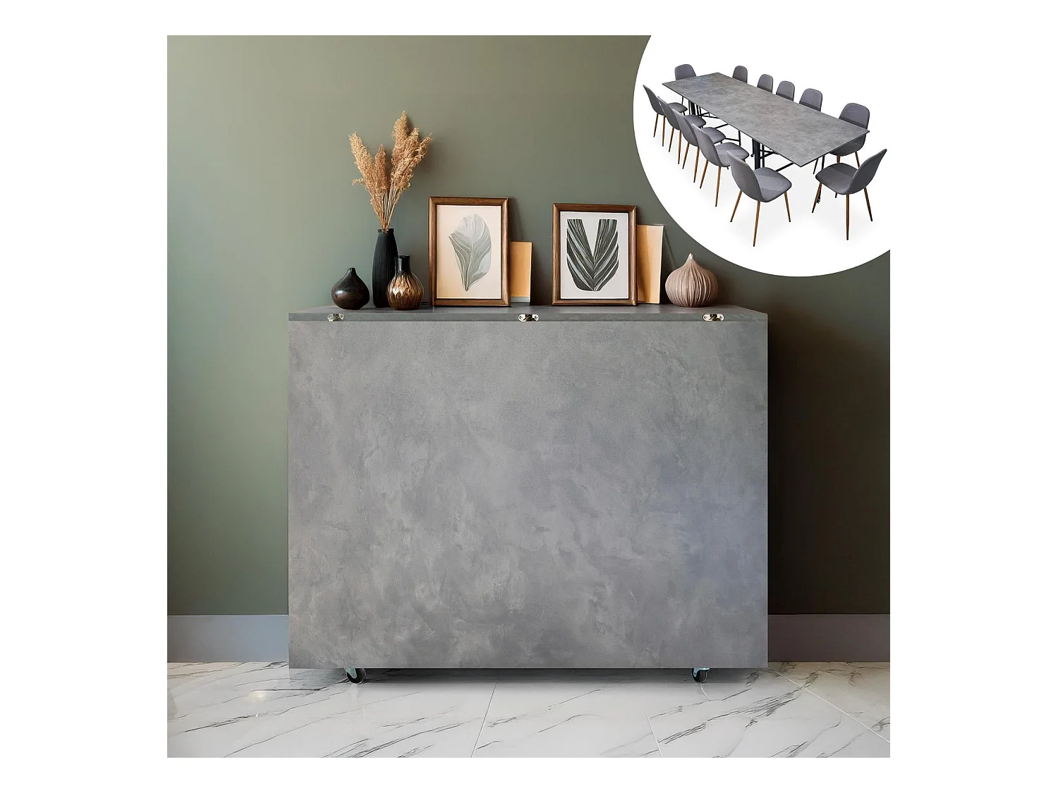 Table console extensible 300cm Nefertiti Effet béton ciré gris