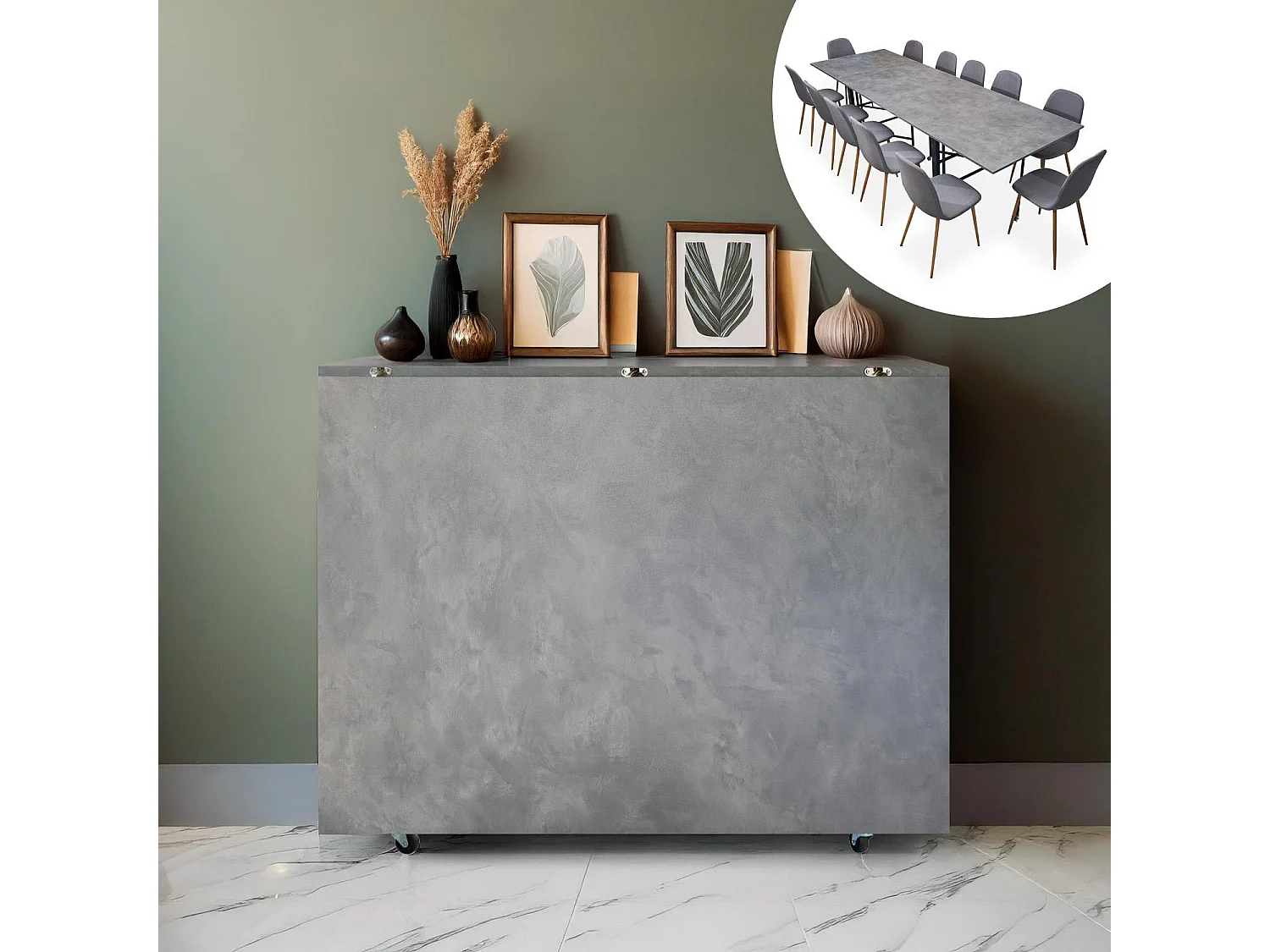 Table console extensible 300cm Nefertiti Effet béton ciré gris
