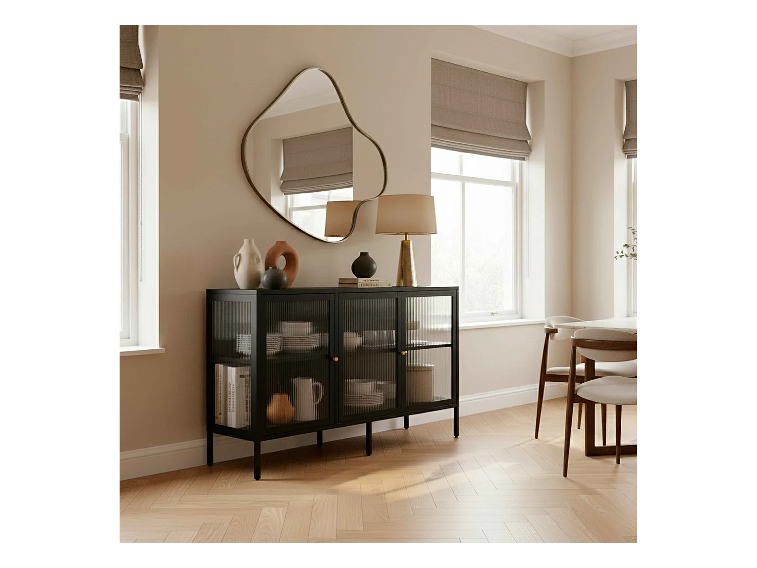 Buffet moderne 3 portes L140 cm en métal noir