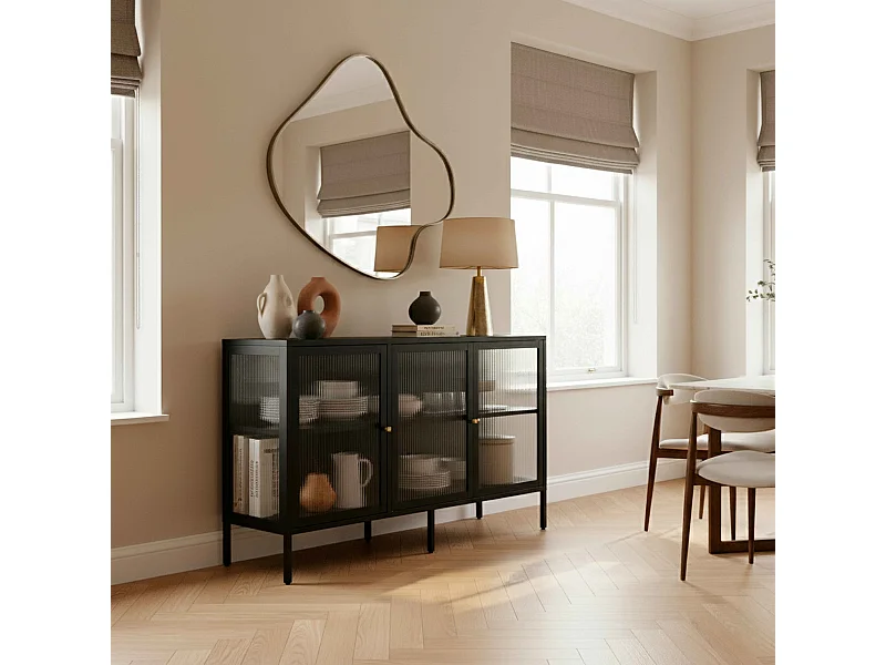 Buffet moderne 3 portes L140 cm en métal noir