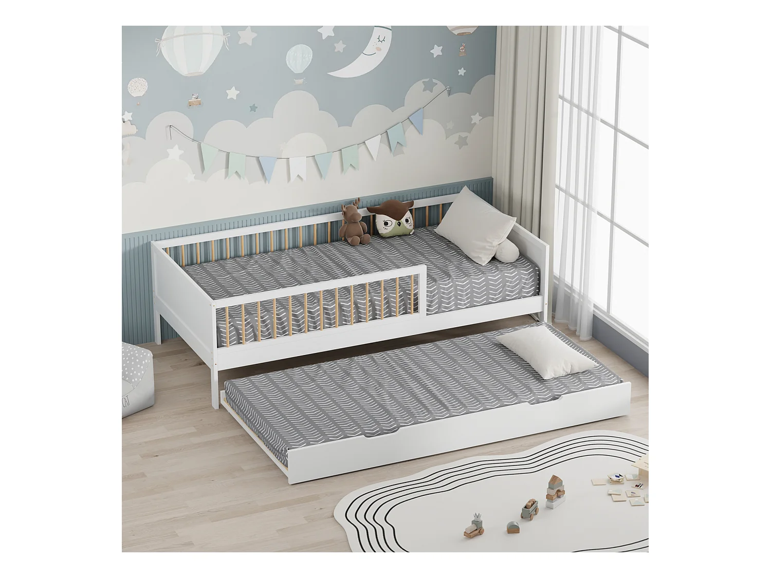 Lit gigogne pour enfant 190x90cm blanc ADAM - HAPPY GARDEN