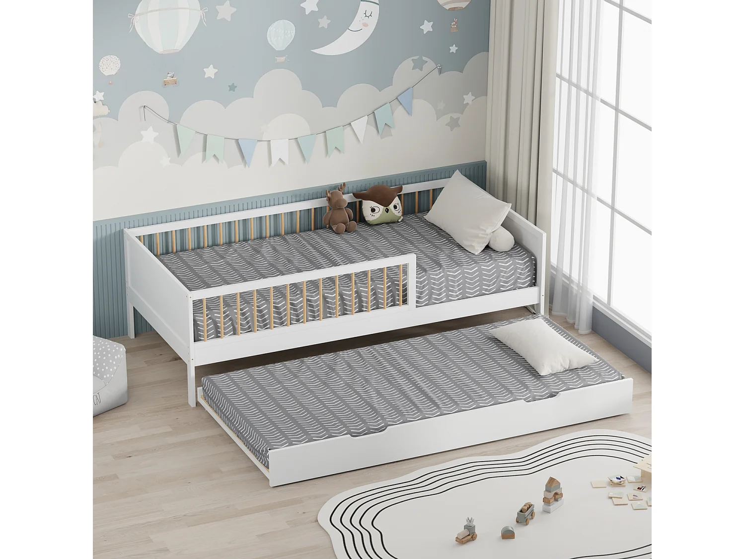 Kinder onderschuifbed 190x90cm wit ADAM
