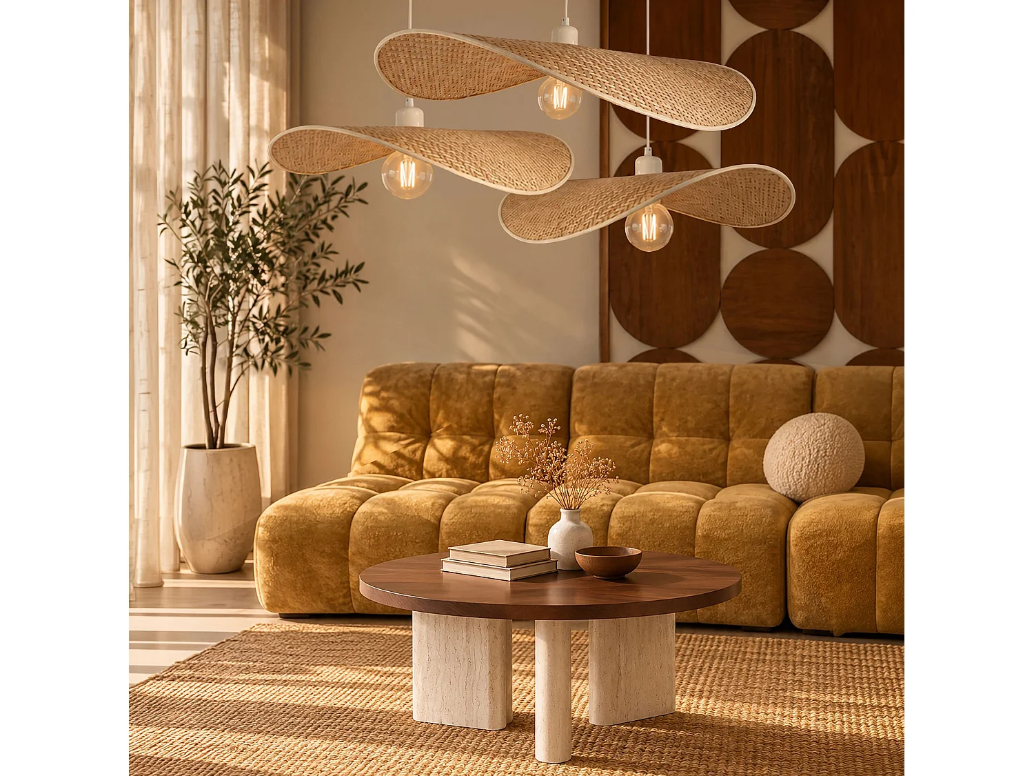Now's Home - Suspension En Bambou Naturel 80x70x30cm Solea