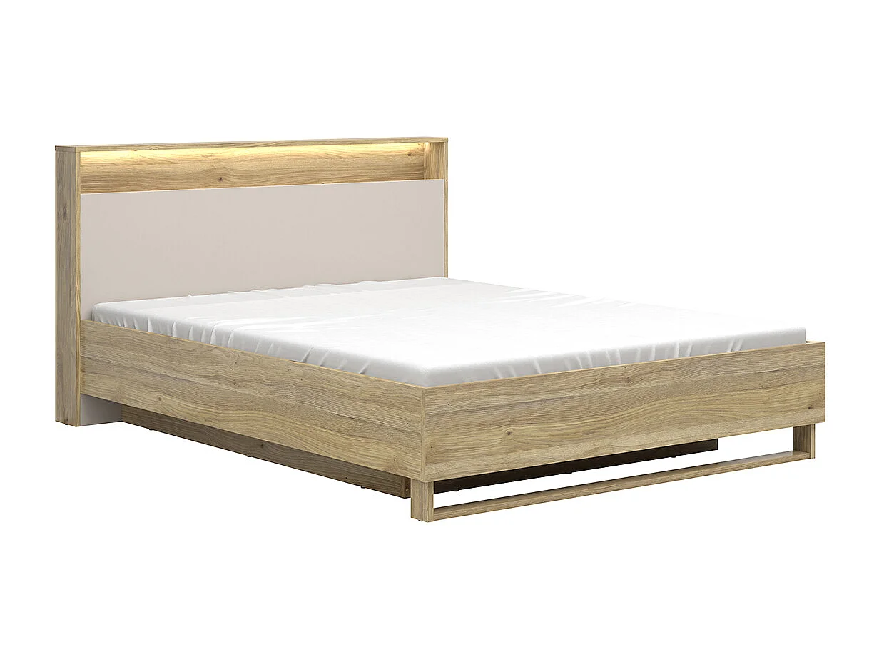 Lit coffre 160x200 sommier LED et prise USB inclus Donna Cachemire et Bois