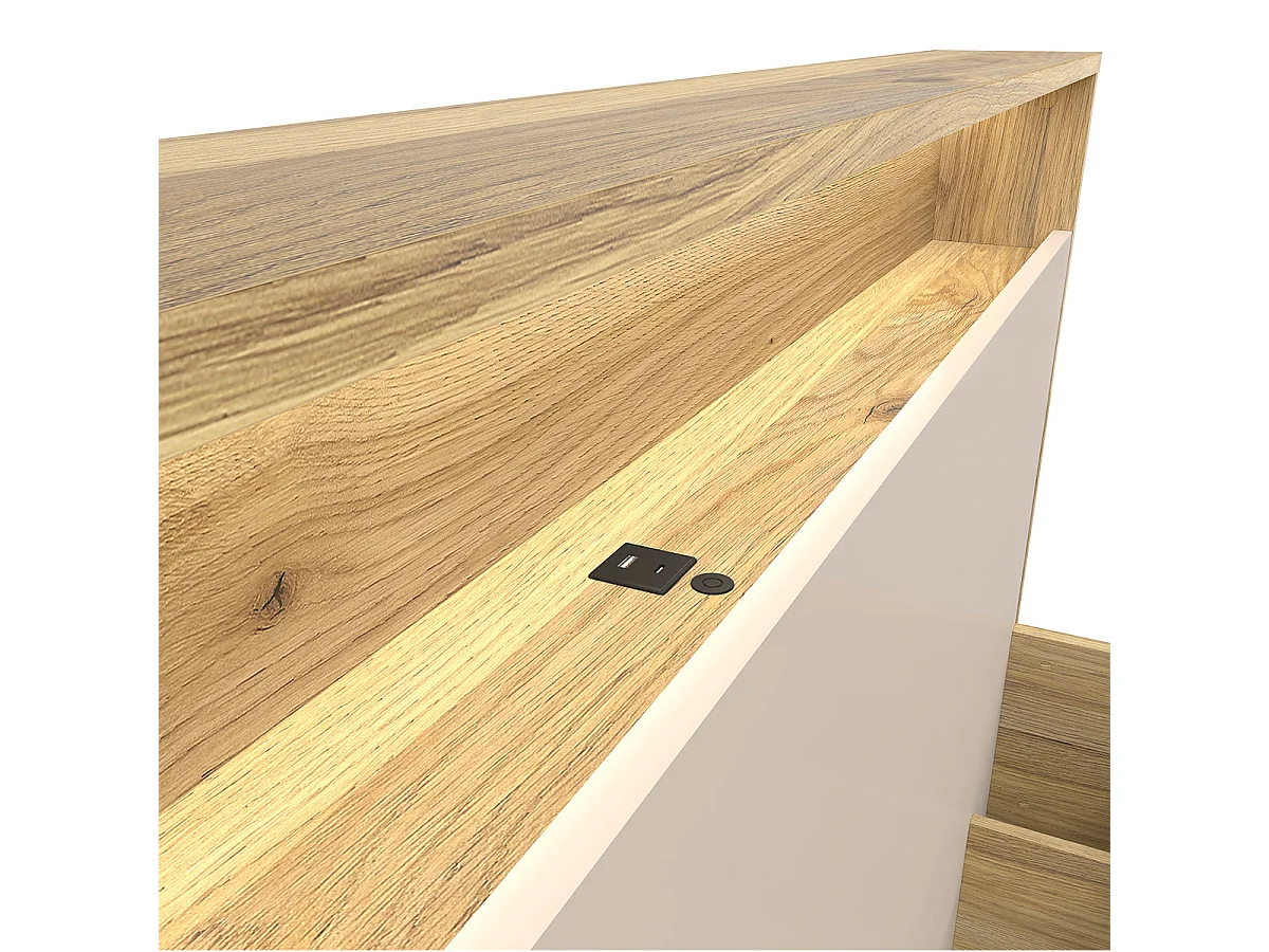 Donna Cashmere og træ 160x200 boxseng med LED-bund og USB-stik