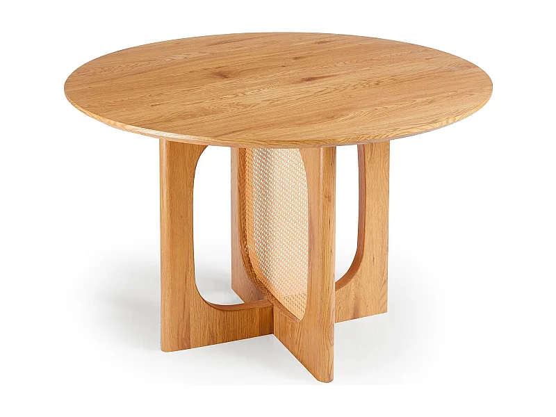 Table ronde avec cannage D120cm Bohemia Chêne clair et Rotin