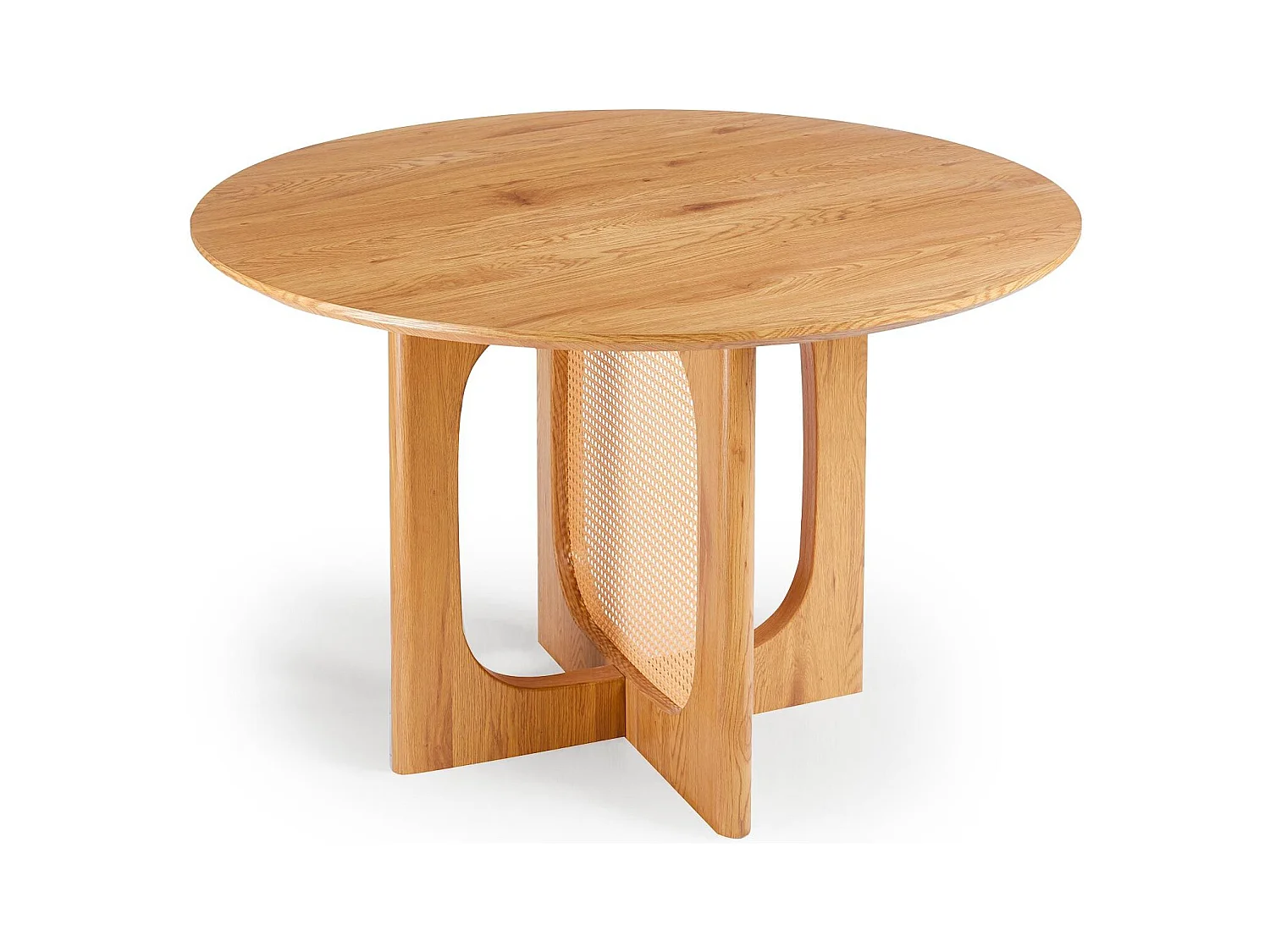 Table ronde avec cannage D120cm Bohemia Chêne clair et Rotin